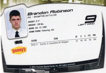 2011-12 Extreme Brampton Battalion (OHL) #8 Brandon Robinson Back
