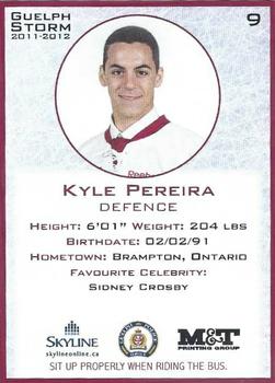2011-12 M&T Printing Guelph Storm (OHL) #NNO Kyle Pereira Back