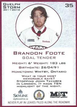 2011-12 M&T Printing Guelph Storm (OHL) #NNO Brandon Foote Back