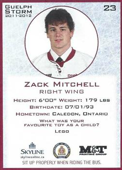 2011-12 M&T Printing Guelph Storm (OHL) #NNO Zack Mitchell Back