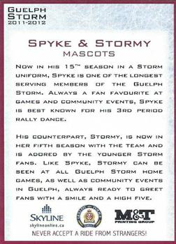 2011-12 M&T Printing Guelph Storm (OHL) #NNO Spyke & Stormy Back