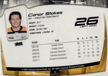 2011-12 Extreme Kingston Frontenacs (OHL) #16 Conor Stokes Back
