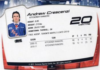 2011-12 Extreme Kitchener Rangers (OHL) #21 Andrew Crescenzi Back
