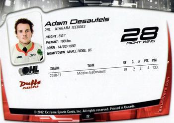 2011-12 Extreme Niagara IceDogs (OHL) #22 Adam Desautels Back
