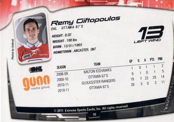 2011-12 Extreme Ottawa 67's (OHL) #10 Remy Giftopoulos Back