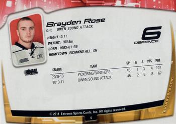 2011-12 Extreme Owen Sound Attack (OHL) #4 Brayden Rose Back