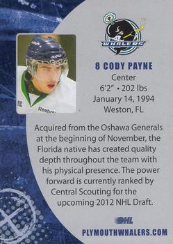 2011-12 Plymouth Whalers (OHL) #18 Cody Payne Back