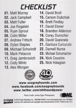 2011-12 Choice Sault Ste. Marie Greyhounds (OHL) #NNO Sault Ste. Marie Greyhounds Back