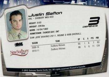2011-12 Extreme Sudbury Wolves (OHL) #3 Justin Sefton Back