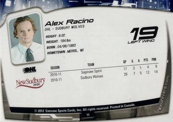 2011-12 Extreme Sudbury Wolves (OHL) #11 Alex Racino Back