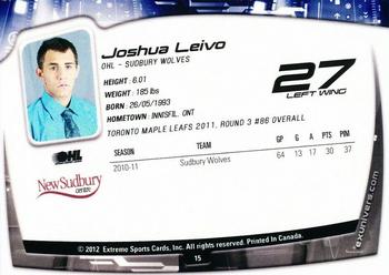 2011-12 Extreme Sudbury Wolves (OHL) #15 Josh Leivo Back