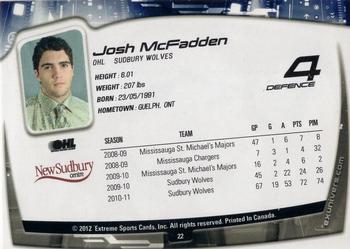 2011-12 Extreme Sudbury Wolves (OHL) #22 Josh McFadden Back