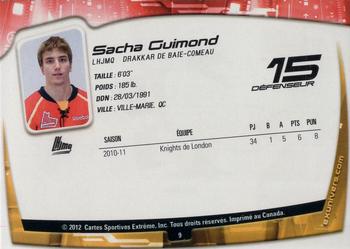 2011-12 Extreme Baie-Comeau Drakkar (QMJHL) #9 Sacha Guimond Back