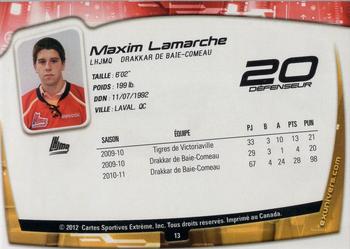 2011-12 Extreme Baie-Comeau Drakkar (QMJHL) #13 Maxim Lamarche Back