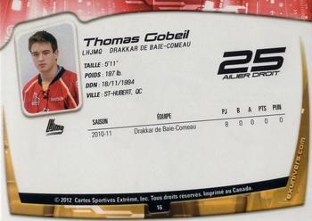 2011-12 Extreme Baie-Comeau Drakkar (QMJHL) #16 Thomas Gobeil Back