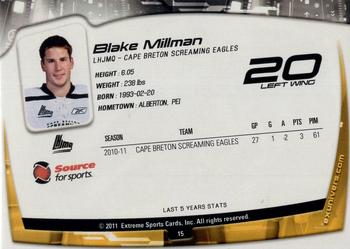 2011-12 Extreme Cape Breton Screaming Eagles (QMJHL) #15 Blake Millman Back