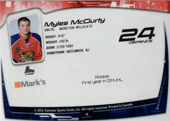 2011-12 Extreme Moncton Wildcats (QMJHL) #16 Myles McGurty Back