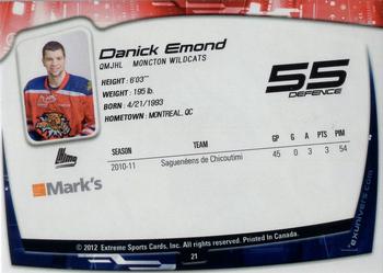 2011-12 Extreme Moncton Wildcats (QMJHL) #21 Danick Emond Back
