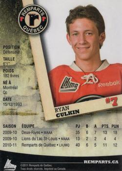 2011-12 Imaginaire.com Quebec Remparts (QMJHL) #NNO Ryan Culkin Back
