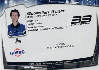 2011-12 Extreme Saint John Sea Dogs (QMJHL) #19 Sebastien Auger Back