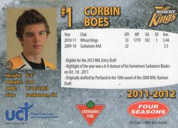 2011-12 Canadian Tire Brandon Wheat Kings (WHL) #NNO Corbin Boes Back
