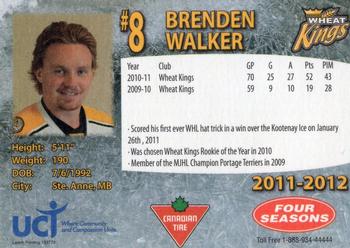 2011-12 Canadian Tire Brandon Wheat Kings (WHL) #NNO Brenden Walker Back