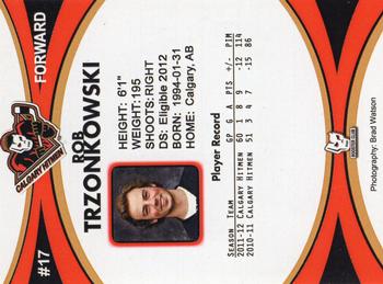 2011-12 Calgary Hitmen (WHL) Booster Club #NNO Rob Trzonkowski Back