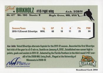 2011-12 Grandstand Everett Silvertips (WHL) #NNO Josh Birkholz Back