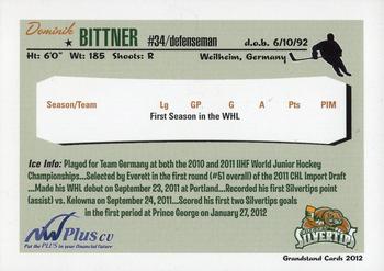 2011-12 Grandstand Everett Silvertips (WHL) #NNO Dominik Bittner Back
