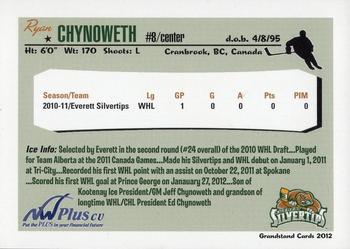 2011-12 Grandstand Everett Silvertips (WHL) #NNO Ryan Chynoweth Back