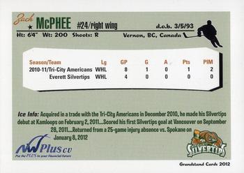 2011-12 Grandstand Everett Silvertips (WHL) #NNO Zach McPhee Back
