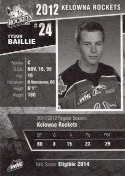 2011-12 Kelowna Rockets (WHL) #NNO Tyson Baillie Back
