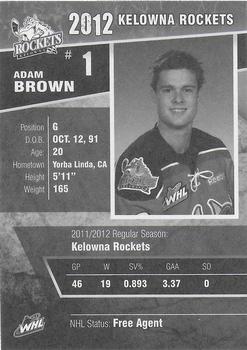 2011-12 Kelowna Rockets (WHL) #NNO Adam Brown Back