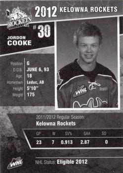 2011-12 Kelowna Rockets (WHL) #NNO Jordon Cooke Back