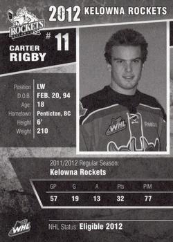 2011-12 Kelowna Rockets (WHL) #NNO Carter Rigby Back
