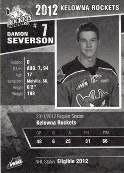 2011-12 Kelowna Rockets (WHL) #NNO Damon Severson Back