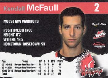 2011-12 Moose Jaw Warriors (WHL) #4 Kendall McFaull Back