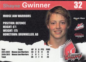 2011-12 Moose Jaw Warriors (WHL) #25 Shayne Gwinner Back