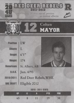 2011-12 Red Deer Rebels (WHL) #9 Colten Mayor Back