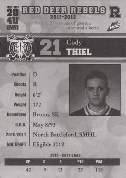 2011-12 Red Deer Rebels (WHL) #17 Cody Thiel Back
