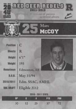 2011-12 Red Deer Rebels (WHL) #21 Marc McCoy Back