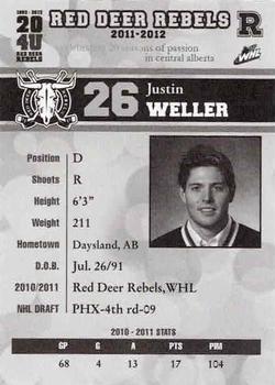 2011-12 Red Deer Rebels (WHL) #22 Justin Weller Back