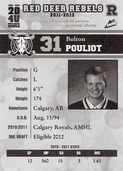 2011-12 Red Deer Rebels (WHL) #24 Bolton Pouliot Back