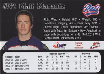 2011-12 Co-op Regina Pats (WHL) #19 Matt Marantz Back