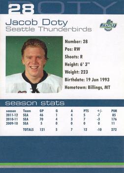 2011-12 Booster Club Seattle Thunderbirds (WHL) #5 Jacob Doty Back