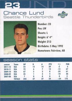 2011-12 Booster Club Seattle Thunderbirds (WHL) #8 Chance Lund Back