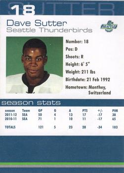 2011-12 Booster Club Seattle Thunderbirds (WHL) #12 Dave Sutter Back