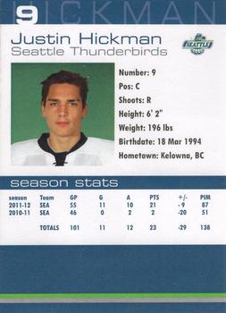 2011-12 Booster Club Seattle Thunderbirds (WHL) #18 Justin Hickman Back