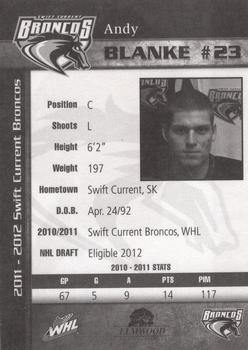2011-12 Swift Current Broncos (WHL) #NNO Andy Blanke Back