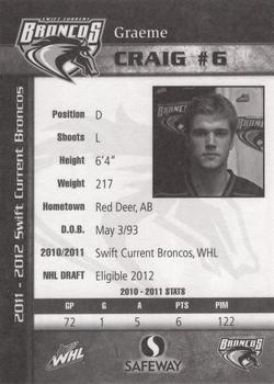 2011-12 Swift Current Broncos (WHL) #NNO Graeme Craig Back